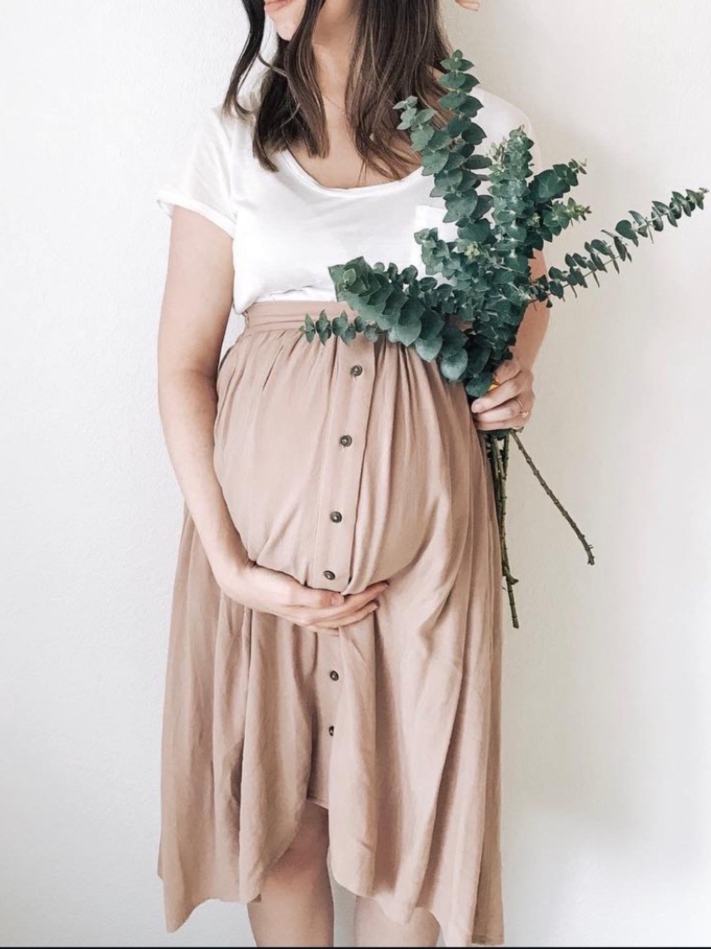 Dusty Rose Button-Front Midi Skirt with Pockets